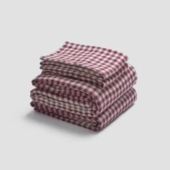 Berry Gingham Linen Sheet Set