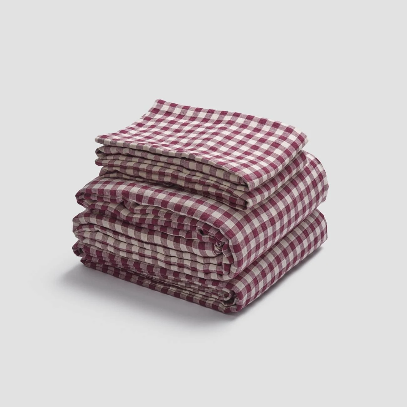 Berry Gingham Linen Sheet Set