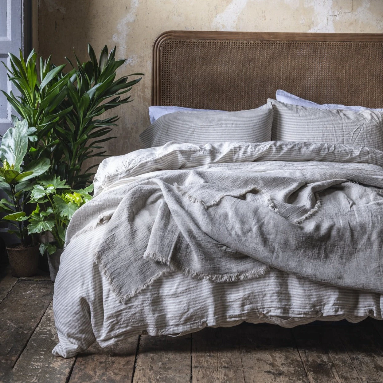 Oatmeal Stripe Linen Duvet Cover - Image 3