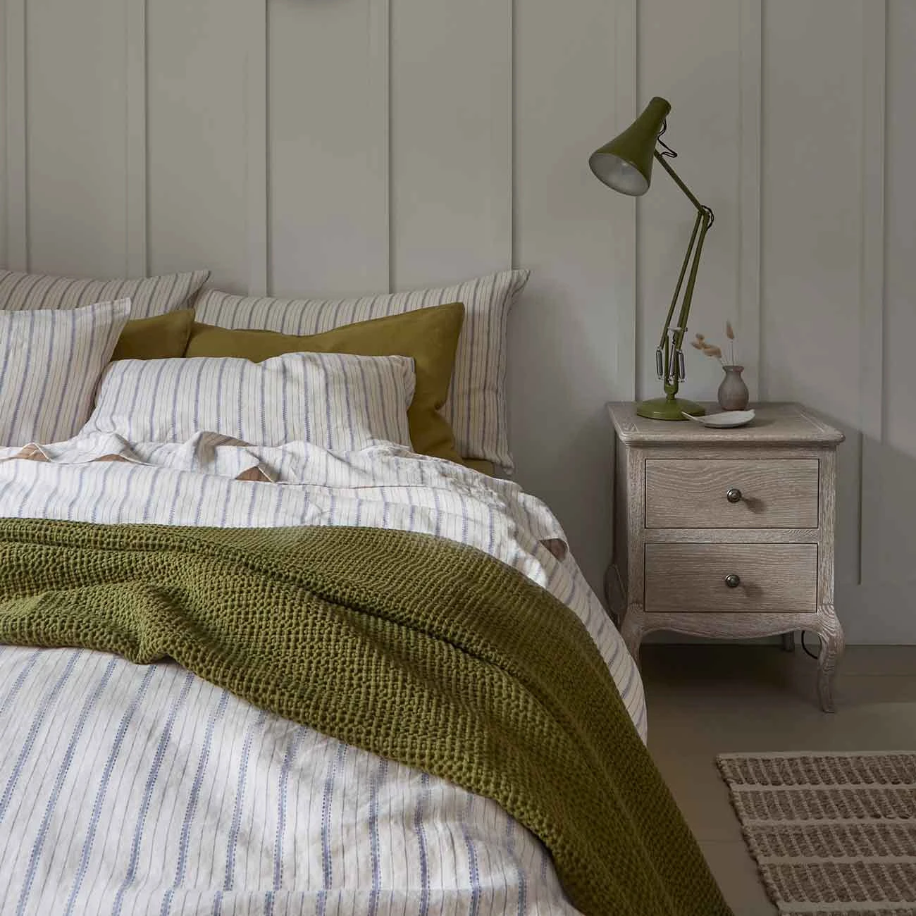 Dusk Blue Ticking Stripe Linen Pillowcase (Pairs)