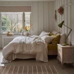 Dusk Blue Ticking Stripe Linen Duvet Cover