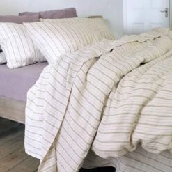 Pear Ticking Stripe Linen Flat Sheet