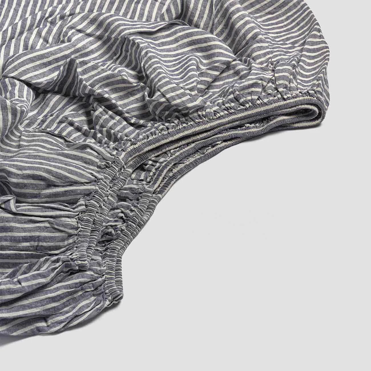 Midnight Stripe Linen Fitted Sheet