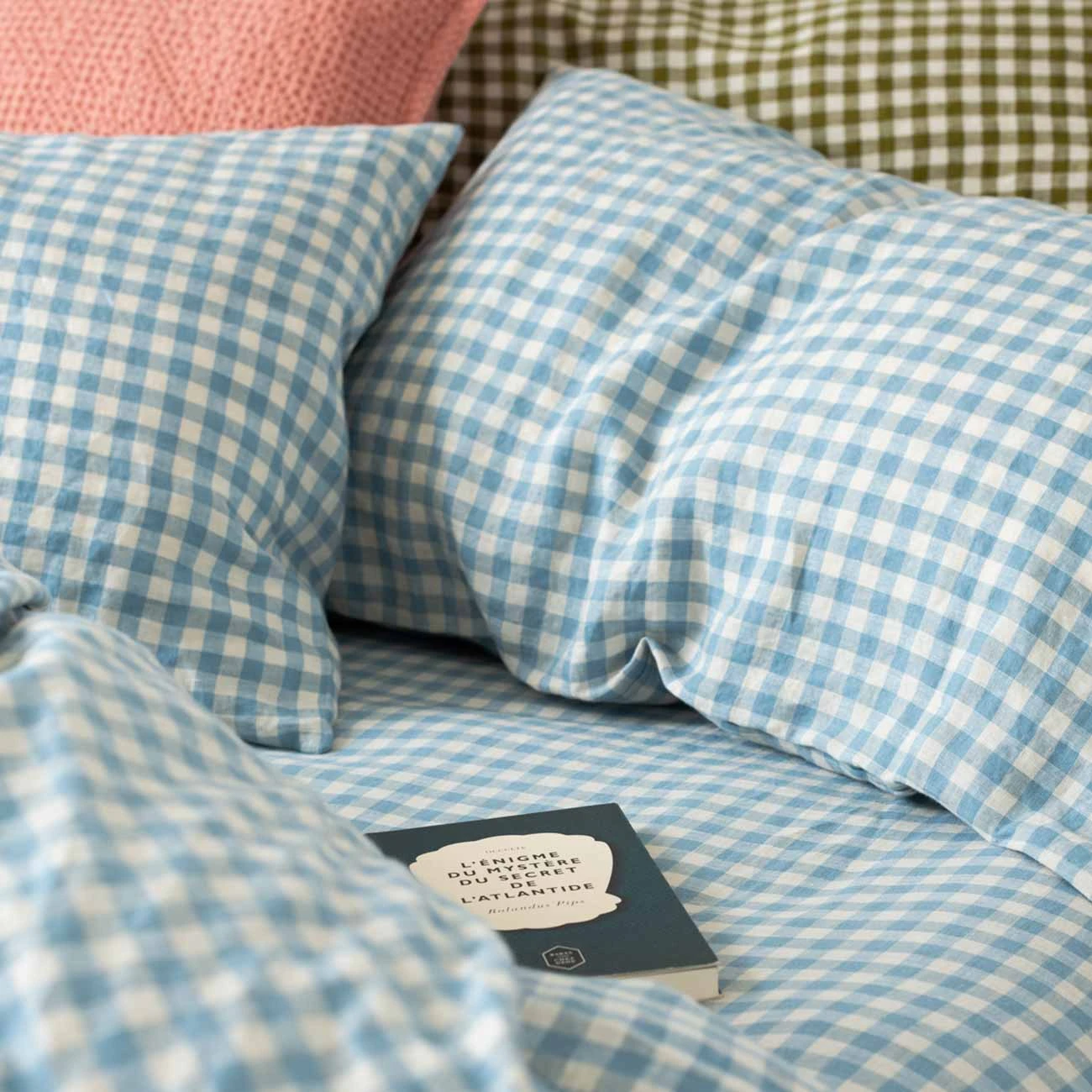 Warm Blue Gingham Linen Fitted Sheet - Image 4