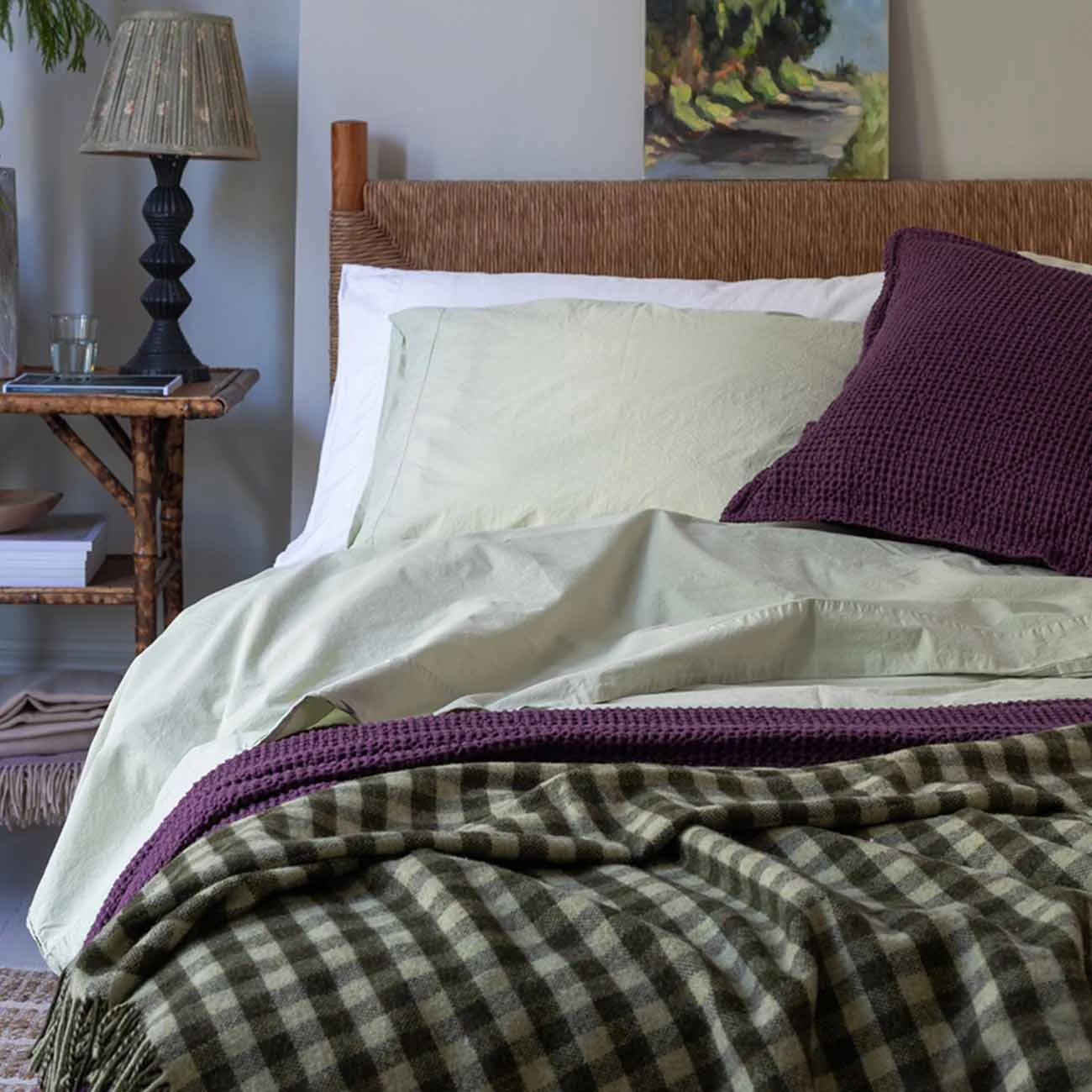 Botanical Green Gingham Wool Blanket - Image 6