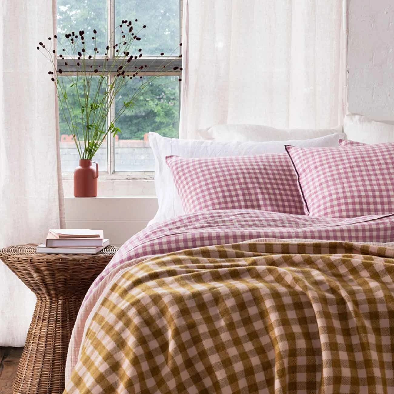 Ochre Gingham Wool Blanket - Image 5