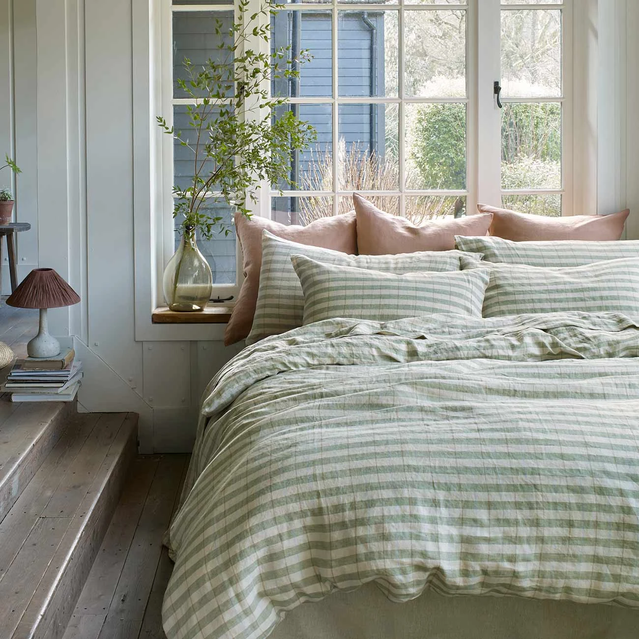 Pear Check Stripe Linen Duvet Cover
