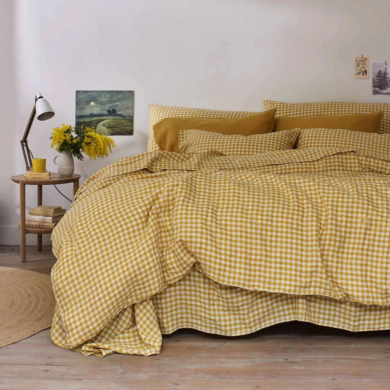 Honey Gingham Linen Duvet Cover
