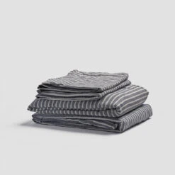 Midnight Stripe Linen Sheet Set