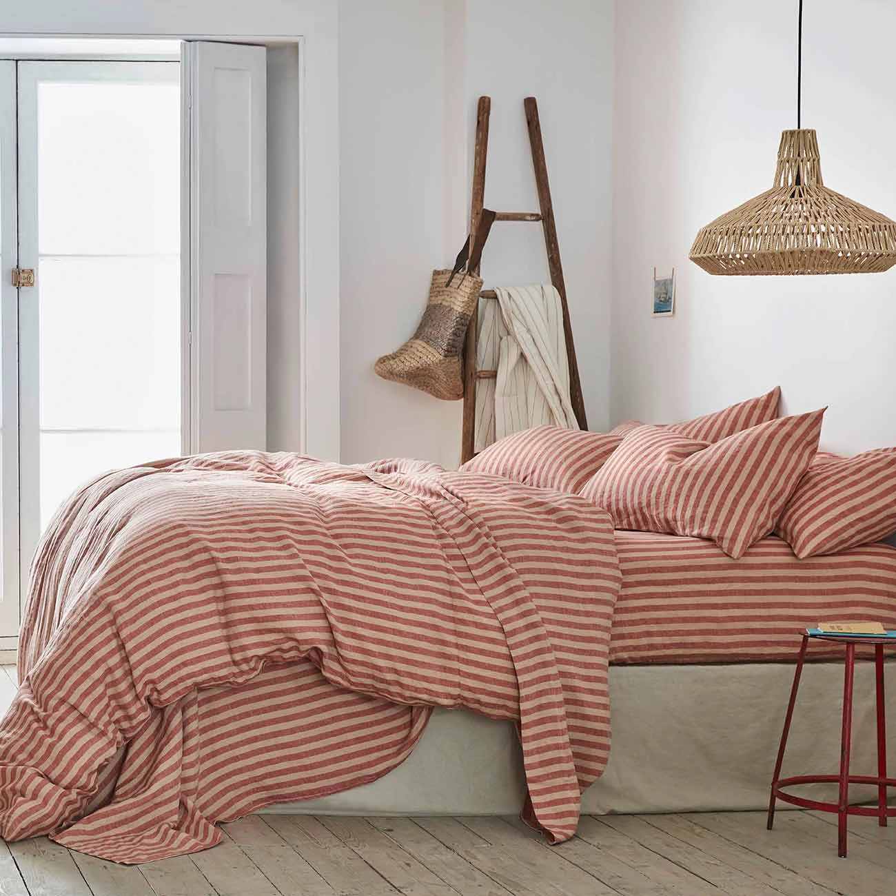 Sandstone Red Stripe Linen Fitted Sheet - Image 5