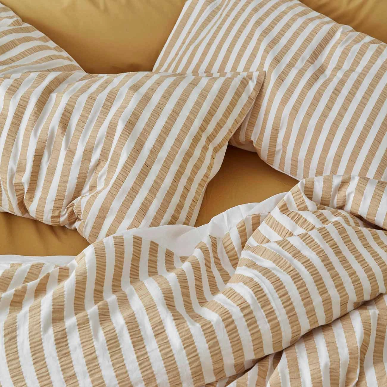 Ochre Seersucker Stripe Cotton Pillowcases (Pair) - Image 4