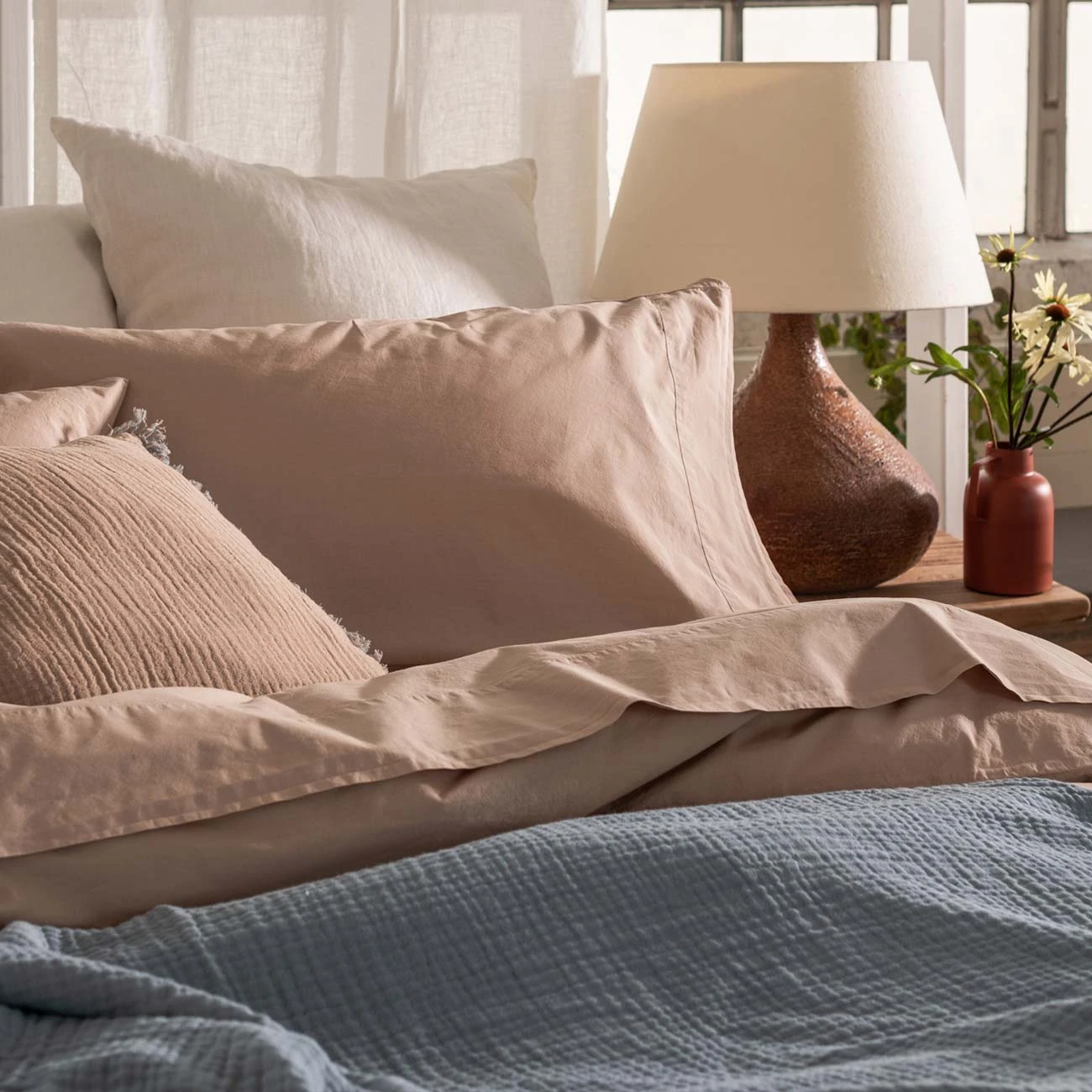 Cafe Au Lait Washed Cotton Percale Pillowcases (Pair) - Image 4