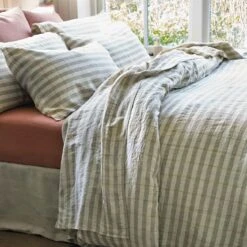 Pear Check Stripe Linen Flat Sheet