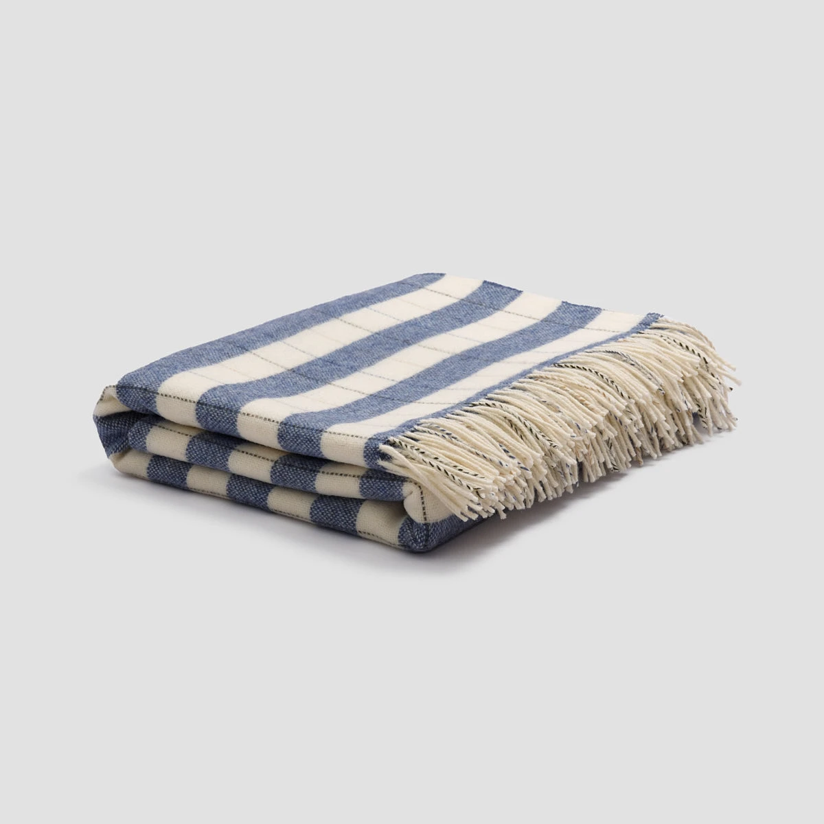 Warm Blue Checked Stripe Wool Blanket - Image 2