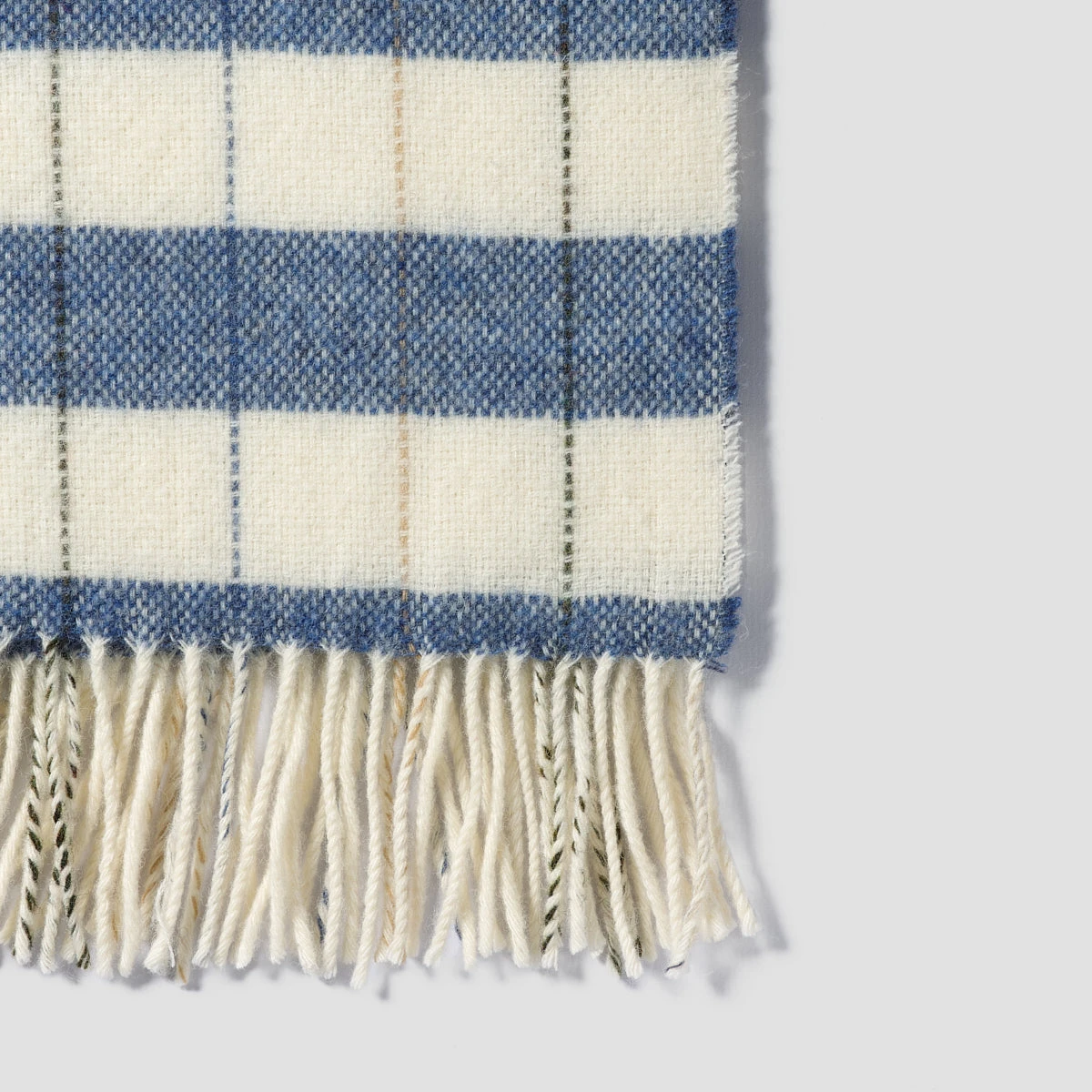 Warm Blue Checked Stripe Wool Blanket - Image 3