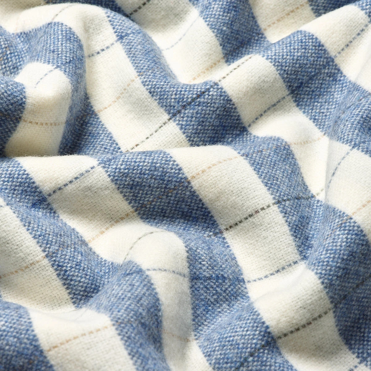 Warm Blue Checked Stripe Wool Blanket - Image 4
