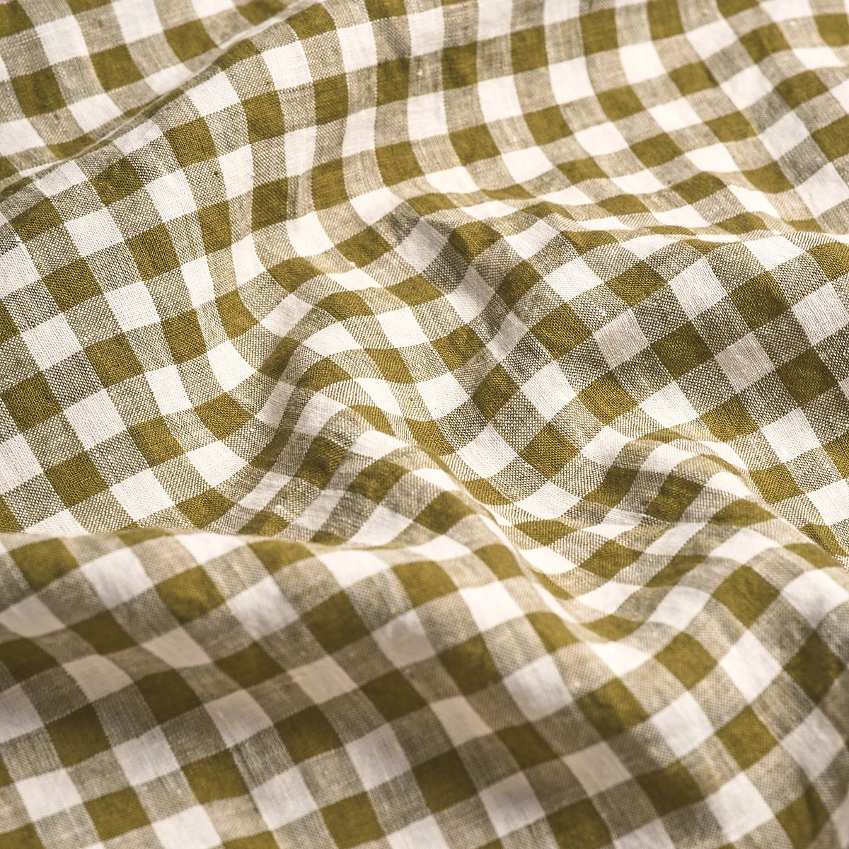 Botanical Green Gingham Linen Fitted Sheet - Image 3