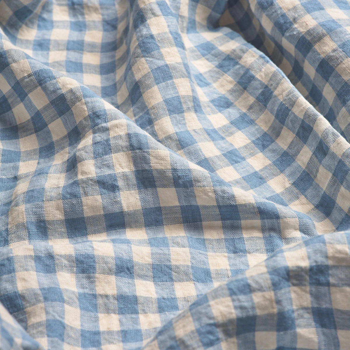 Warm Blue Gingham Linen Fitted Sheet - Image 2
