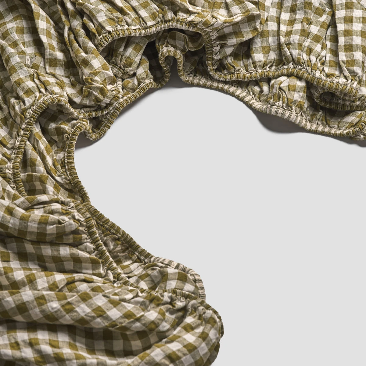 Botanical Green Gingham Linen Fitted Sheet - Image 2