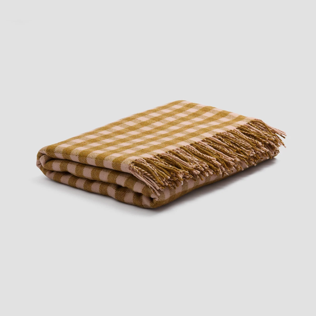 Ochre Gingham Wool Blanket - Image 2